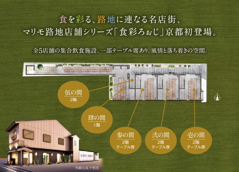 食を彩る、路地に連なる名店街、マリモ路地店舗シリーズ「食彩ろぉじ」京都初登場。